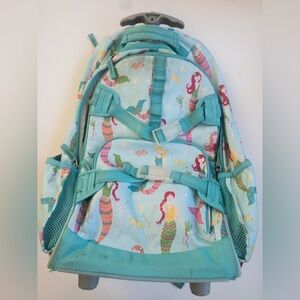 Pottery Barn blue with mermaids backpack on wheels